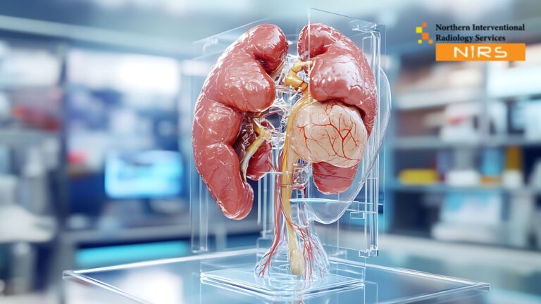 Expert interventional radiologist performing a precise ultrasound-guided adrenal biopsy at NIRS Peshawar, using advanced imaging technology for accurate adrenal gland tissue diagnosis with minimal discomfort.